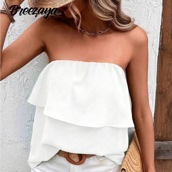 Strapless White Ruffle Layered Tube Top - Picture 3 of 3